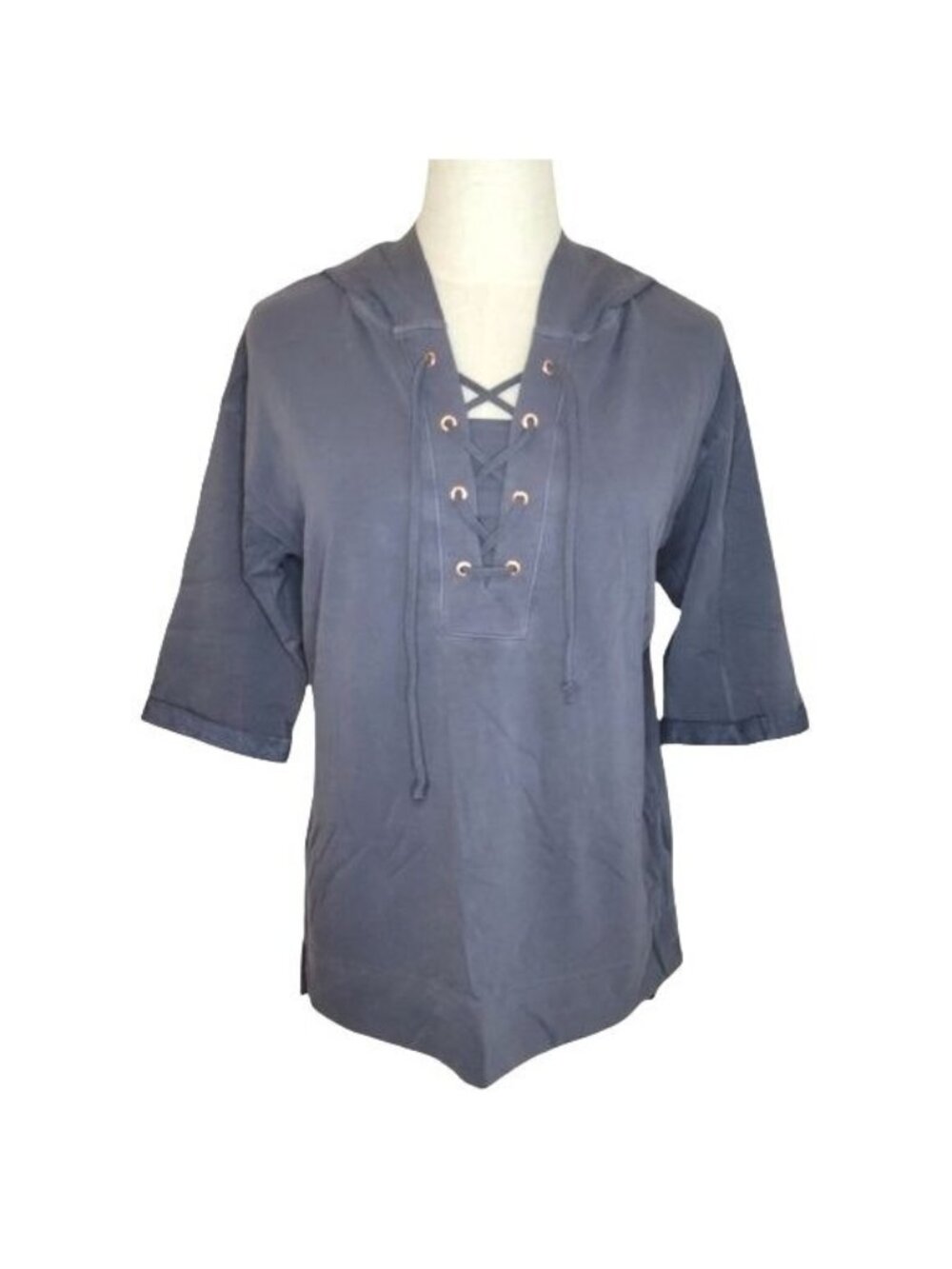 Green Tea Lace Up Hooded Mineral Pigment Dye Top Small